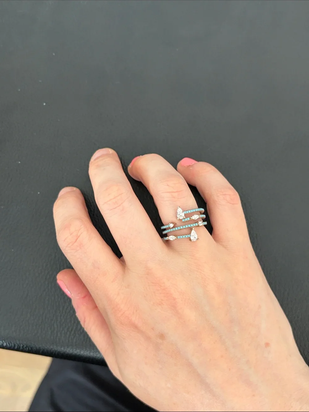 Rose Gold and Turquoise Triple Band Ring - Women's Jewelry